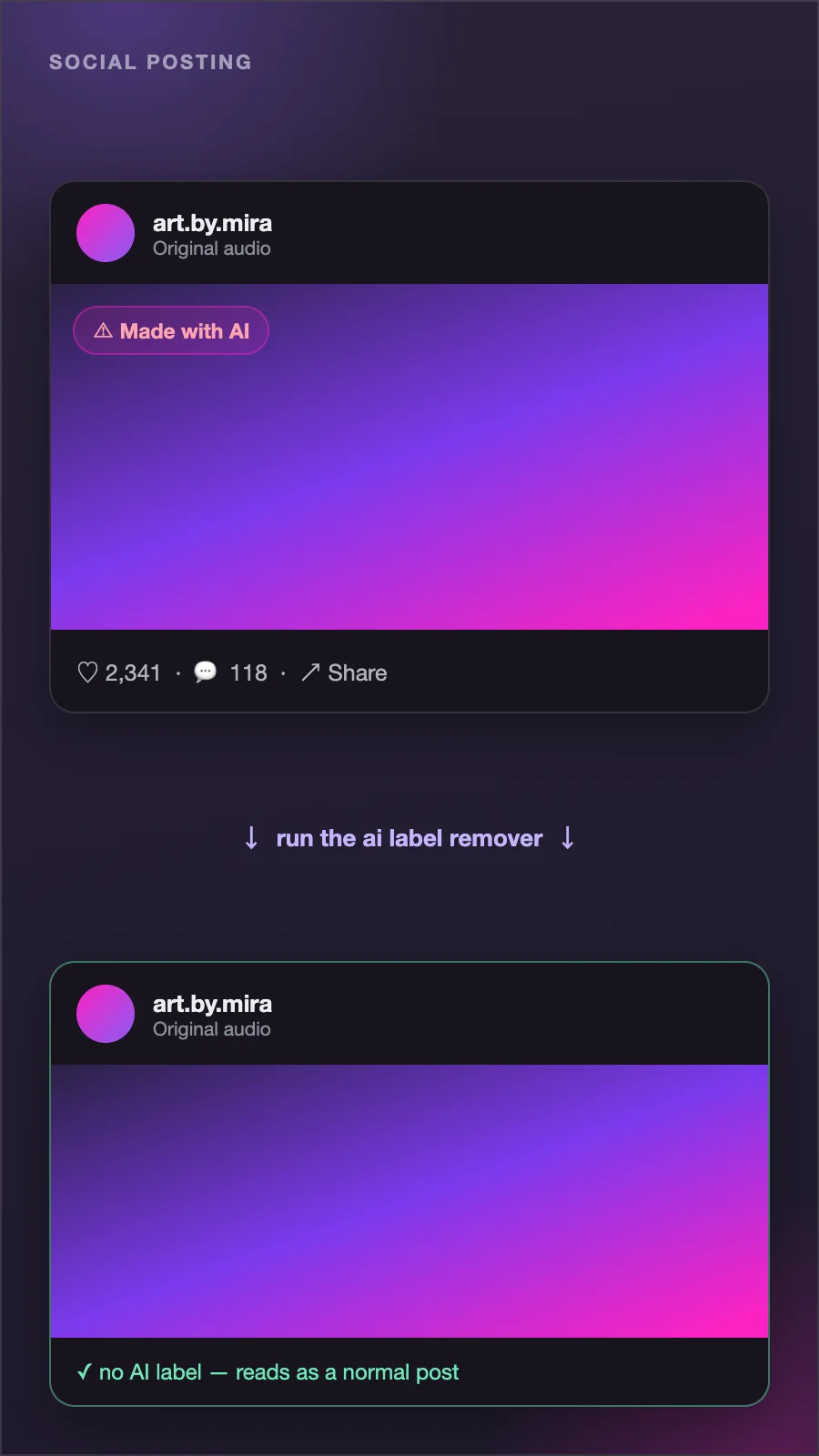 Post AI art without the label